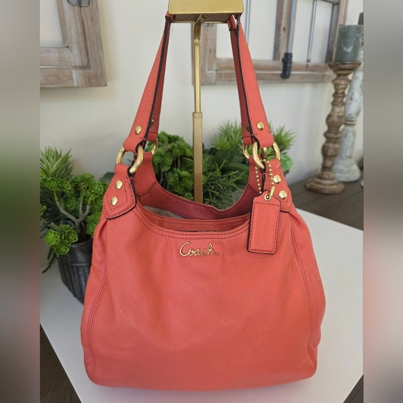 Coach Ashley Leather Hobo Bag Tea Rose/Coral + NWT Coach 100% Silk Twilly - Picture 5 of 16